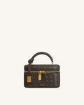 Cleo Woven Texture Box Shape Top Handle Bag - Dark Brown