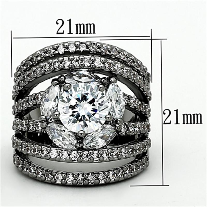 Ruthenium Brass Ring with AAA Grade CZ in Clear