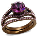 IP Coffee light Stainless Steel Ring with Top Grade Crystal in Amethyst