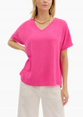Dana V-Neck Short Sleeve Pullover Top In Hot Pink