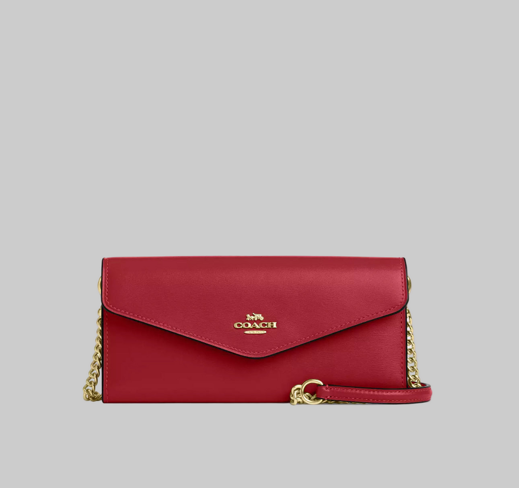 NWT Coach Leather Klare Wallet With Chain In Red