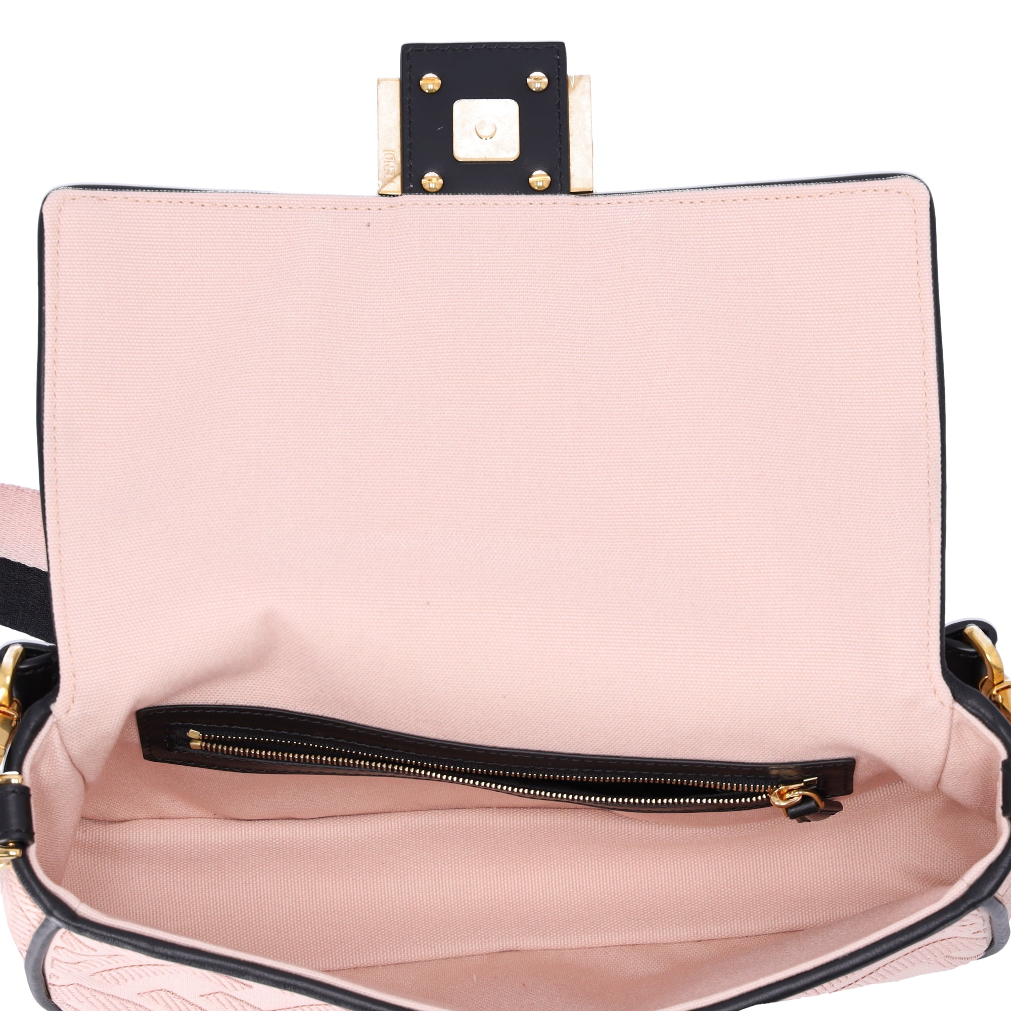 FENDI Mamma Baguette Zucca Pattern Handbag 8BR600 Pink Beige Black Jacquard