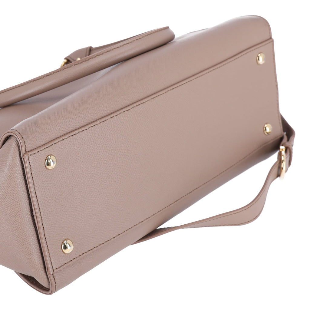 Salvatore Ferragamo Beky Triple Compartment Tote Taupe Saffiano Leather