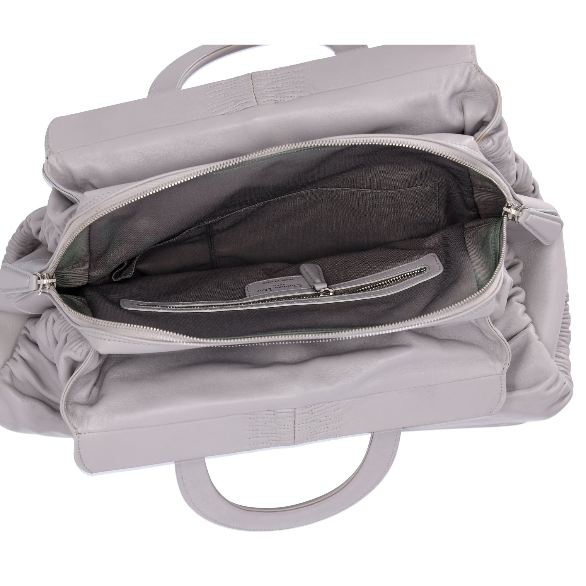 Christian Dior Karenina Handbag North South Tote Gray Leather
