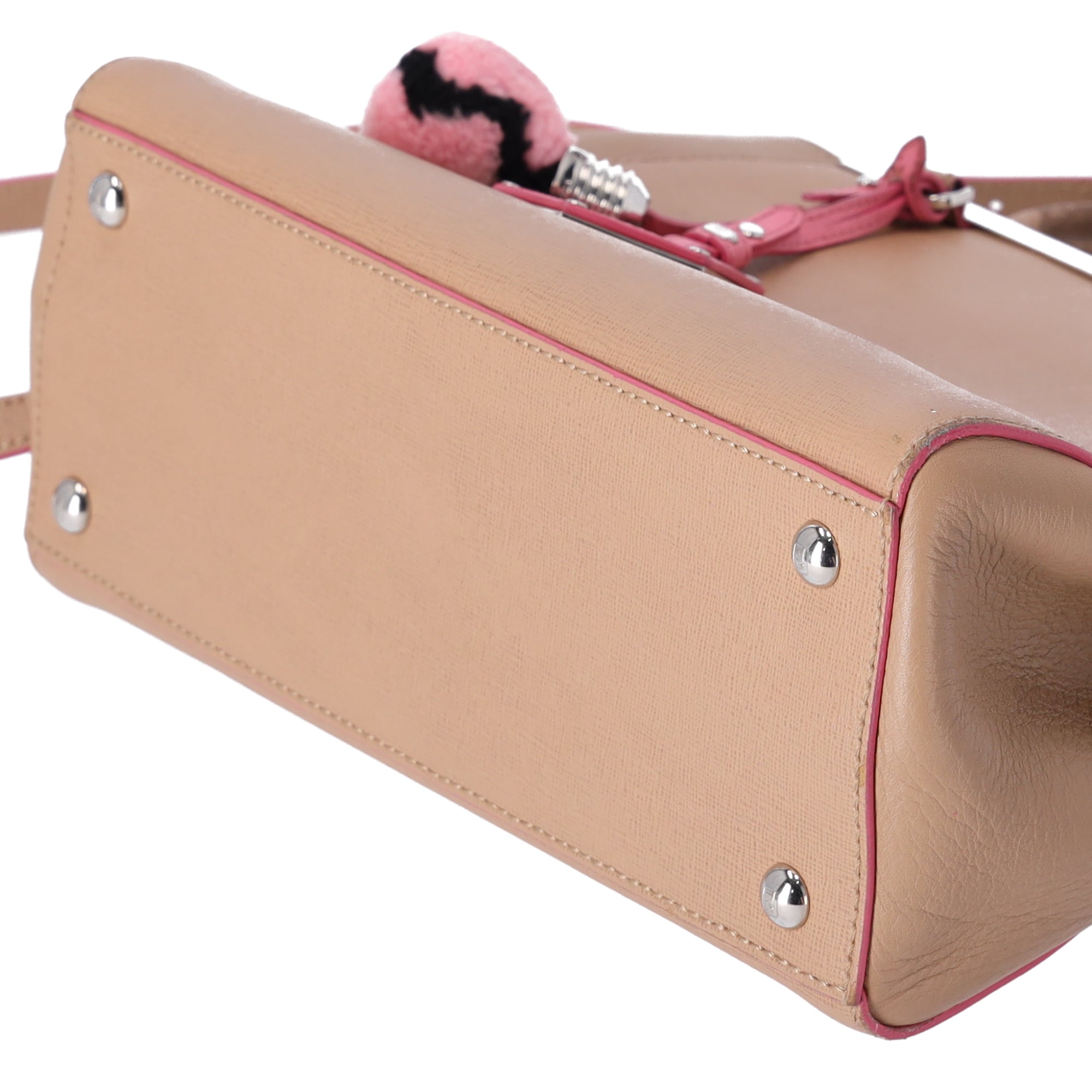FENDI Petit 2 Jours Handbag 8BH253 Beige Pink Leather