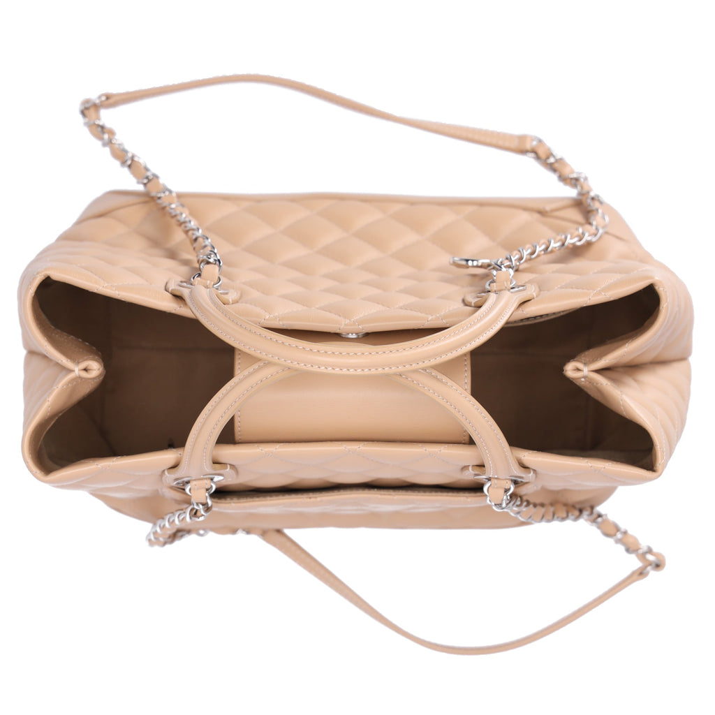 CHANEL Matelasse Easy Shopping Tote Bag Beige Calf Leather
