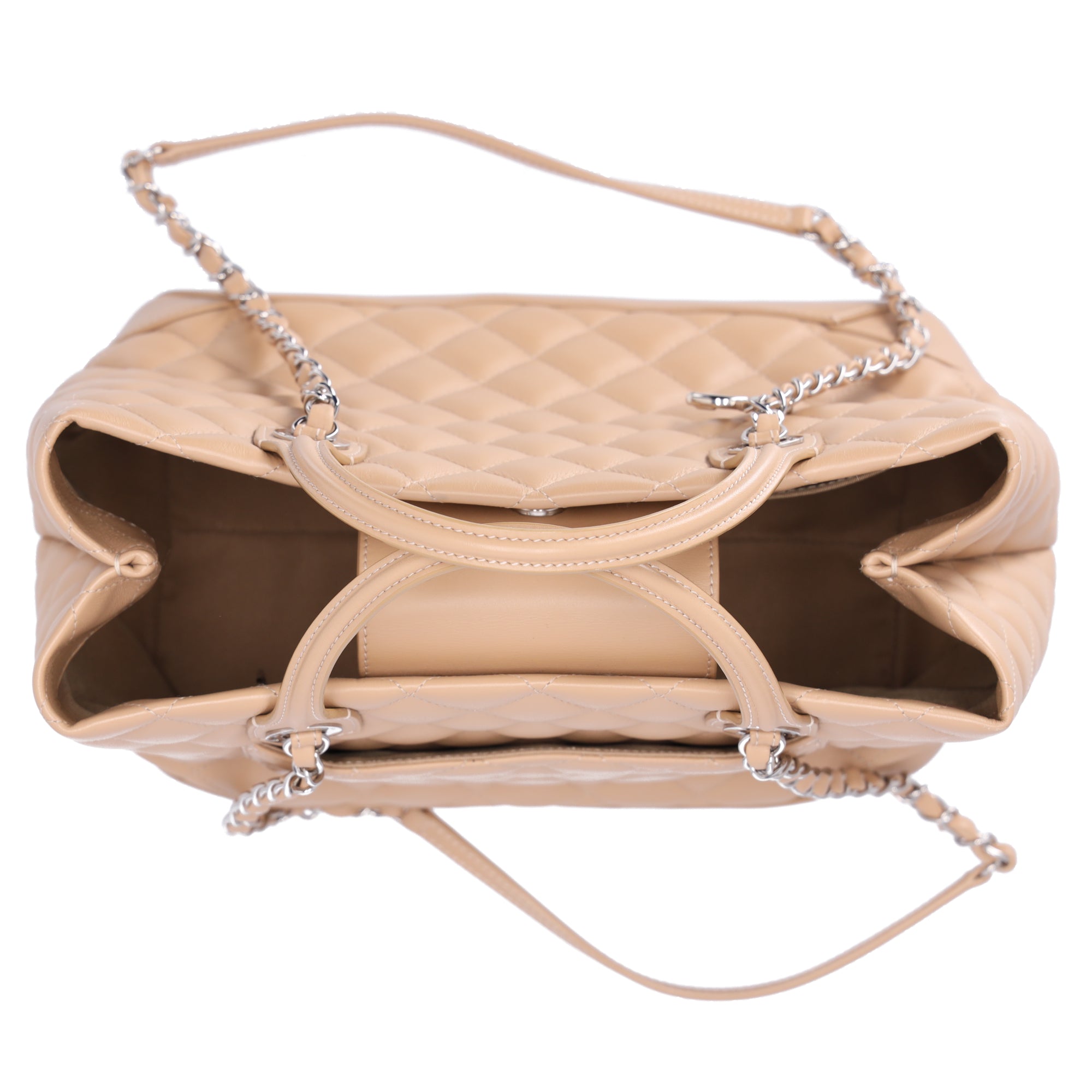 CHANEL Matelasse Easy Shopping Tote Bag Beige Calf Leather