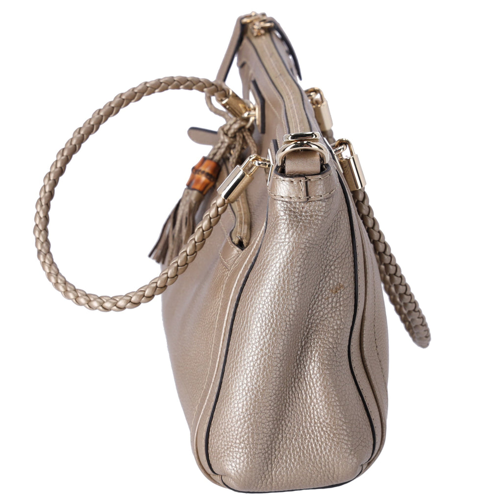 GUCCI Bella Handbag 282300 Gold Leather Braided Handles