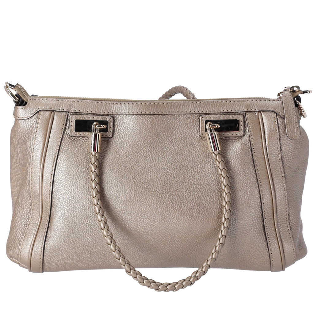 GUCCI Bella Handbag 282300 Gold Leather Braided Handles