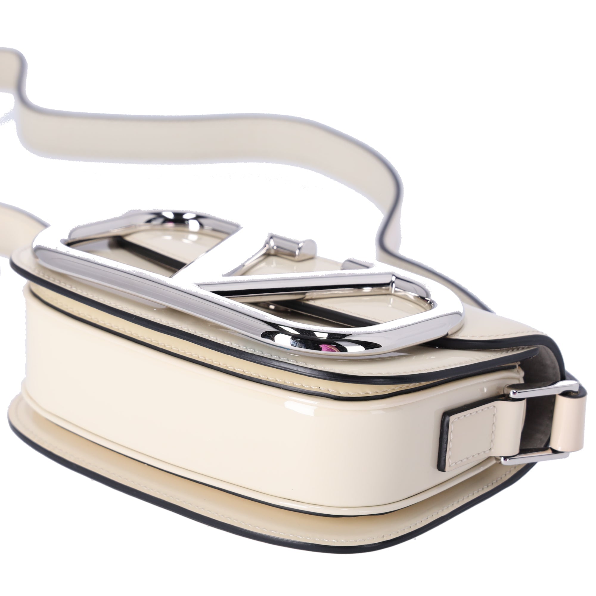 Valentino V logo Signature Shoulder Bag Cream Patent Leather