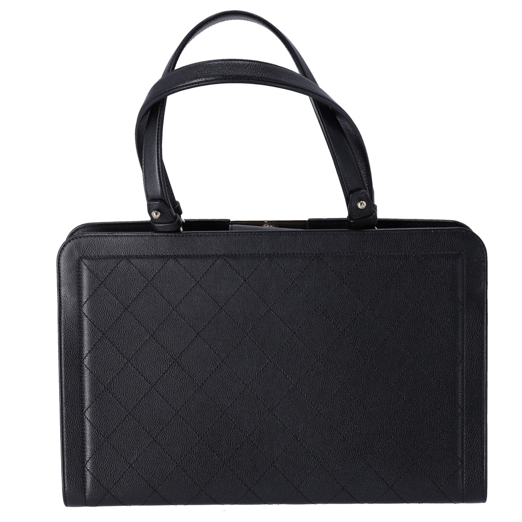 CHANEL Large Label Click Shopper Tote Black Stitched Grained Calfskin