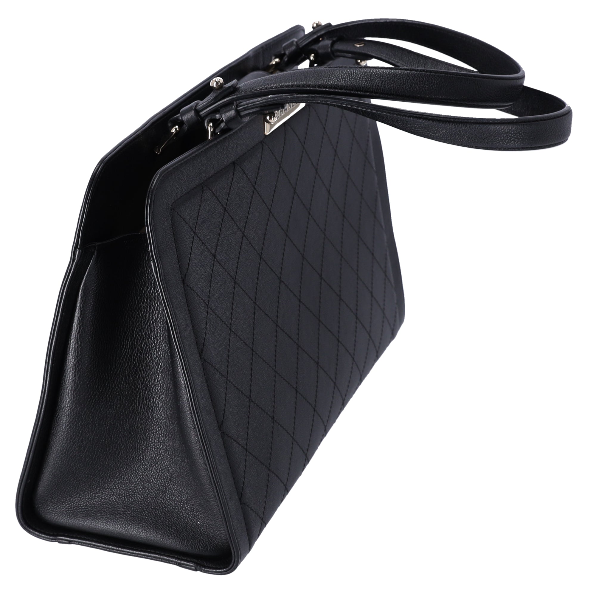 CHANEL Large Label Click Shopper Tote Black Stitched Grained Calfskin
