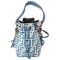 FENDI Mini Mon Tresor Zucca FF Shoulder Bag 8BS010 Cream Blue Leather