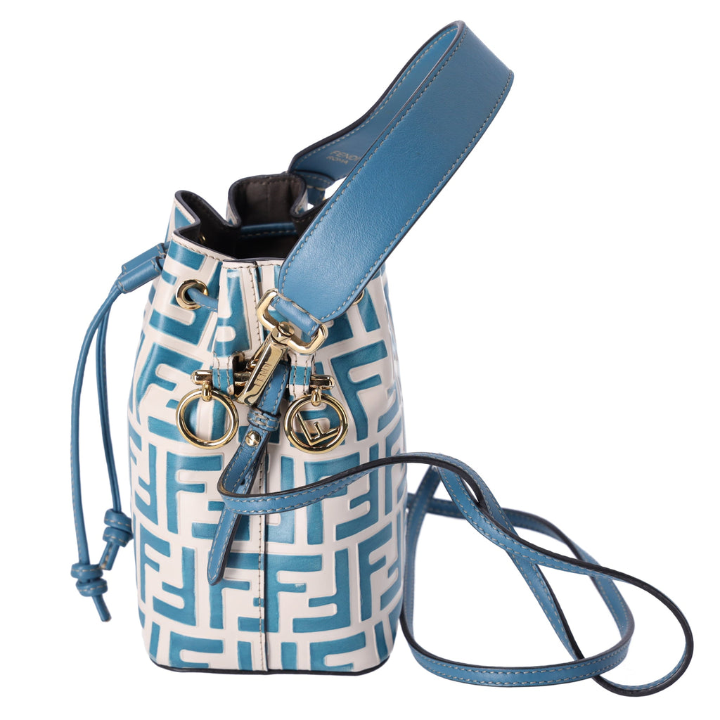 FENDI Mini Mon Tresor Zucca FF Shoulder Bag 8BS010 Cream Blue Leather