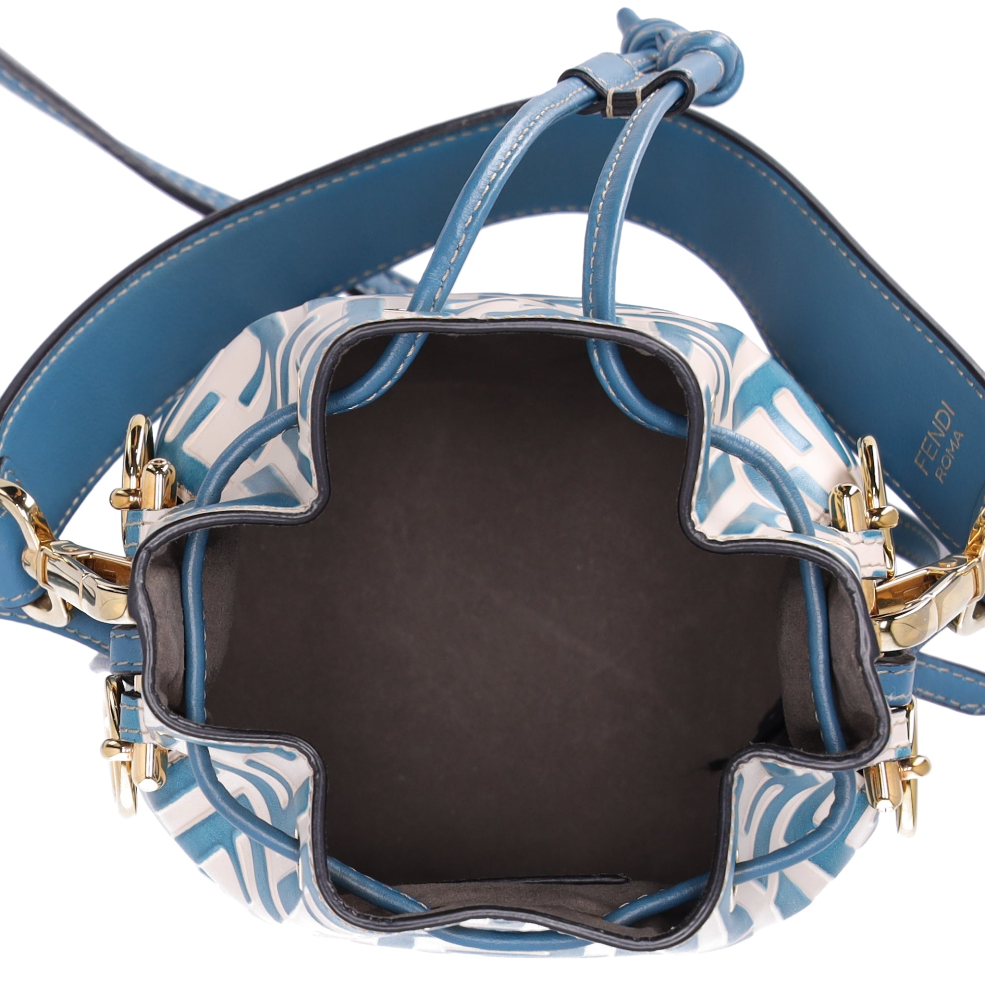 FENDI Mini Mon Tresor Zucca FF Shoulder Bag 8BS010 Cream Blue Leather
