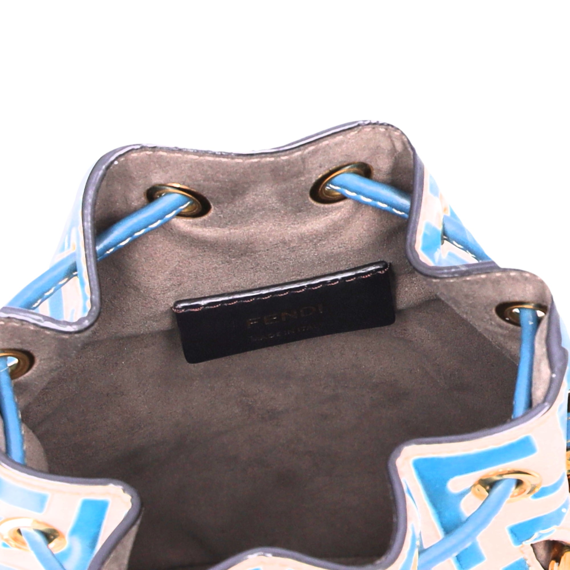 FENDI Mini Mon Tresor Zucca FF Shoulder Bag 8BS010 Cream Blue Leather