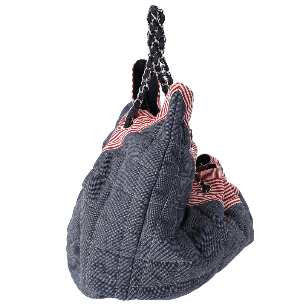 CHANEL Coco Cabas GM Hobo Tote A46887 Blue Red Navy Denim