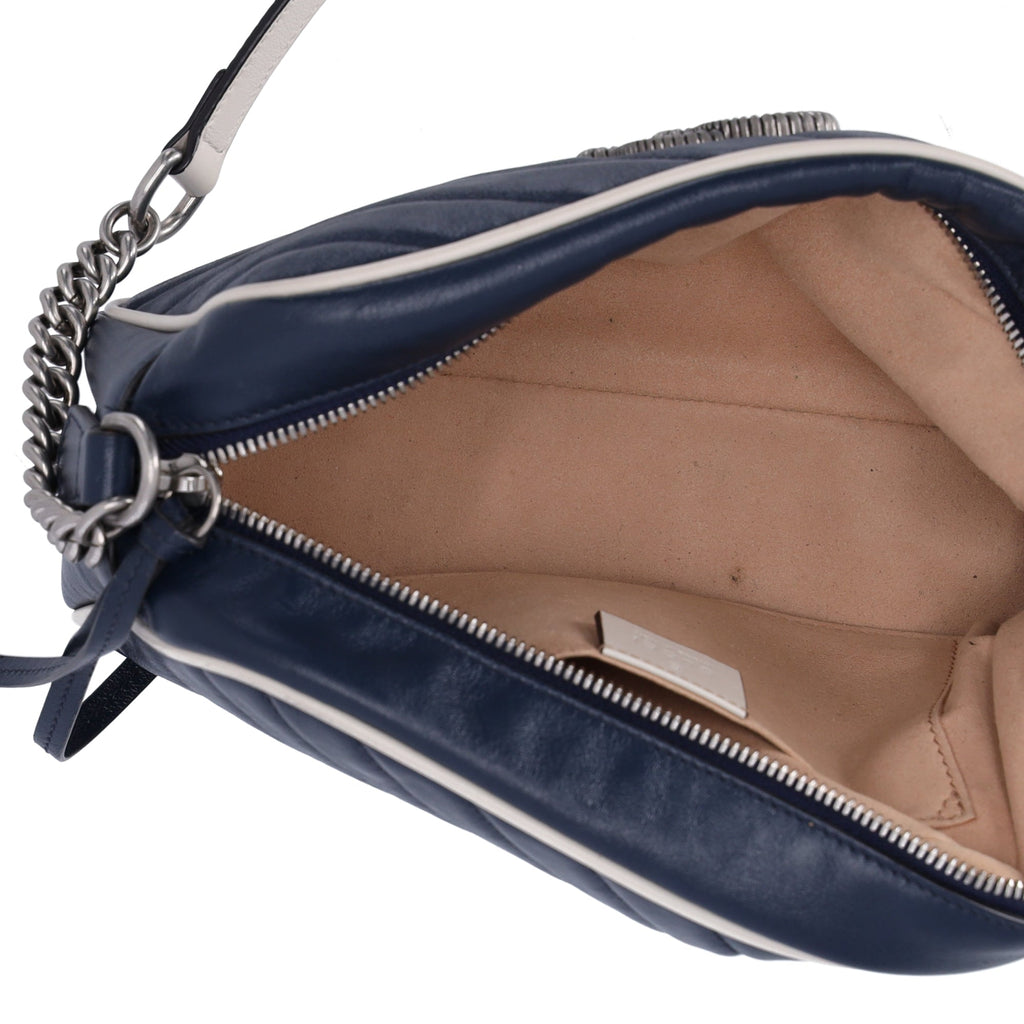 GUCCI GG Marmont Shoulder Bag 447632 Navy Cream Leather