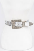 Rhinestone Buckle Metallic Belt W/stones