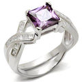 High-Polished 925 Sterling Silver Ring with AAA Grade CZ in Amethyst