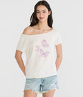 Aeropostale Seriously Soft Rhinestone Butterfly Off-The-Shoulder Vintage Fit Tee