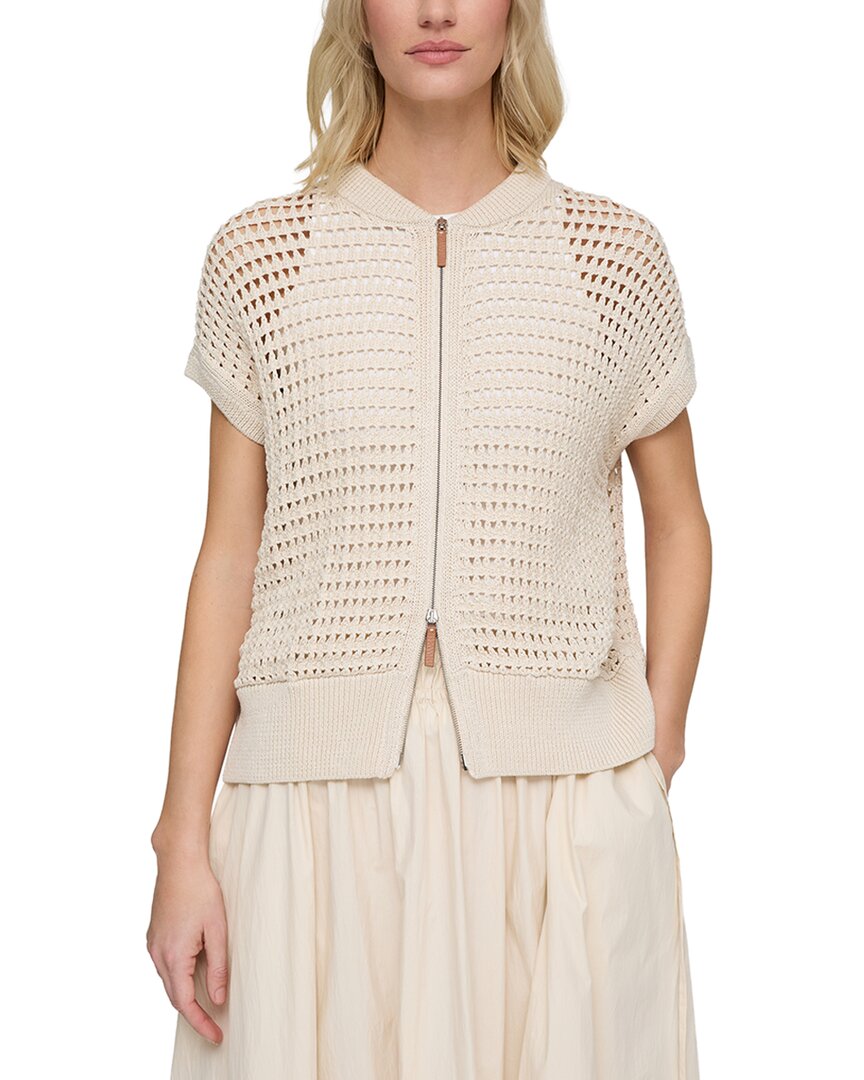 Lafayette 148 New York Petite Open Stitch Zip Front Sweater