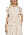 Lafayette 148 New York Petite Open Stitch Zip Front Sweater