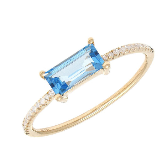 14K Blue Topaz Bar Ring