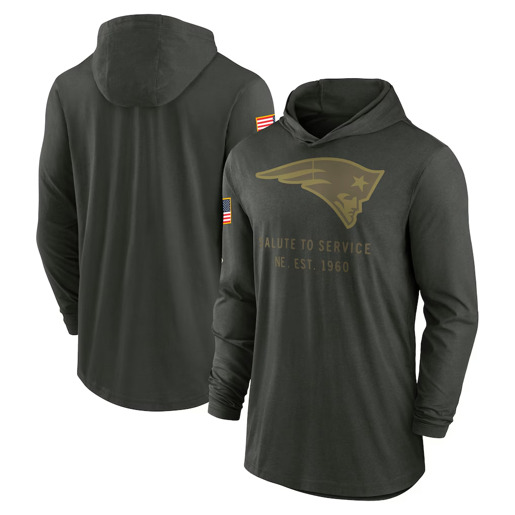 Men's New England Patriots Forest Green 2025 Salute to Service Sideline Dri-FIT Lightweight Hooded Pullover