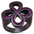 IP Dark Brown (IP coffee) Stainless Steel Ring with Top Grade Crystal in Fuchsia