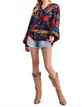 Peach Blossom Floral Gauze Top In Navy
