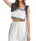 Chevron Linen Crop Top In White