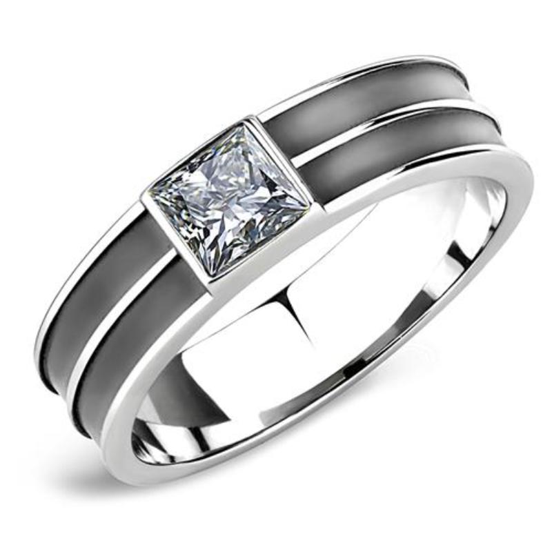 High polished (no plating) Stainless Steel Ring with Top Grade Crystal in Black Diamond