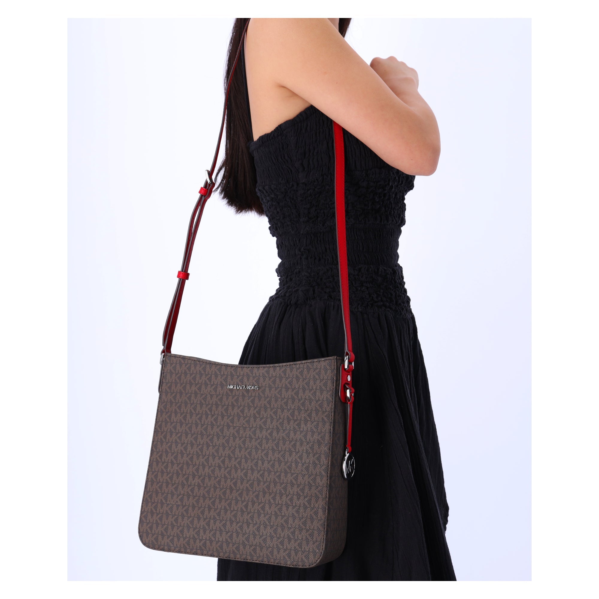 Michael Kors Jet Set Travel Large Messenger Bag Crossbody Brown MK Bright Red