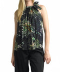 Print Neck Tie Top In Black
