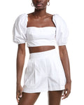 susana monaco Poplin Puff Sleeve Crop Top