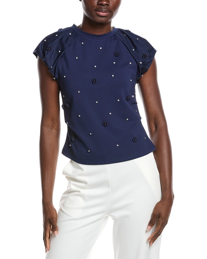Gracia Puff Sleeve Rhinestone & Pearl Embellished Top