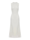 Self-Portrait Women White Knitted Midi Dress With Lace Inserts