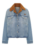 Miu Miu Women Blouson In Washed Denim And Suede