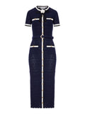 Self-Portrait Women Navy Blue Perforated Knit Midi Dress