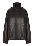 Saint Laurent Women Oversized Leather Jacket With High Collar