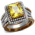 Two Tone IP Light Brown (IP Light coffee) Stainless Steel Ring with AAA Grade CZ in Topaz