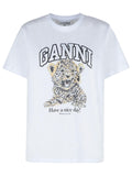 Ganni 'Leopard' White Cotton T-Shirt Women