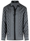 Versace Slim Shirt In Black And Gray Printed Silk Twill Men