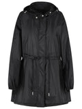 Moncler Weteau' Black Nylon Midi Jacket With Hood And Ruffles Women