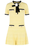 Self Portrait Yellow Cotton Blend Openwork Knit Mini Dress Women