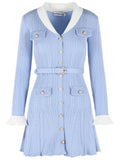 Self Portrait Ribbed Mini Dress In Light Blue Viscose Blend Women