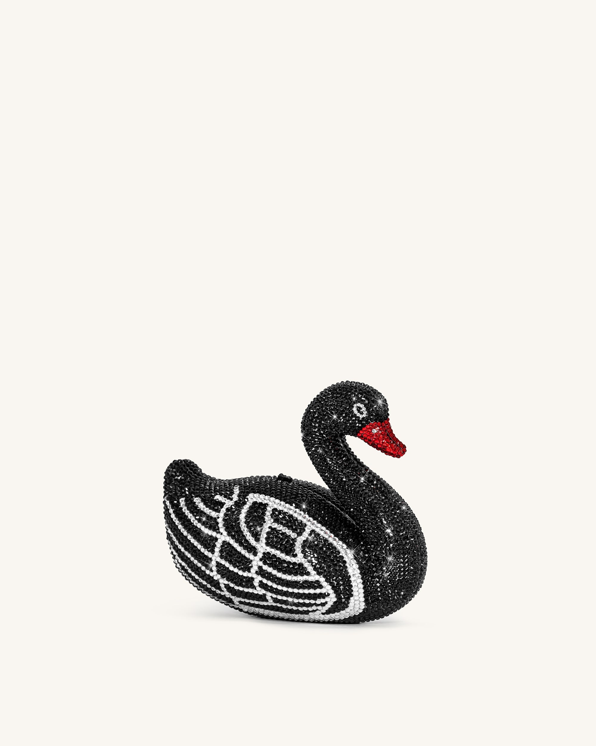 Kinsley Crystal Swan Clutch - Black
