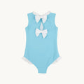 Girl's Sleeveless Sarasota Surf Swimsuit In Belhaven Blue With Worth Avenue White