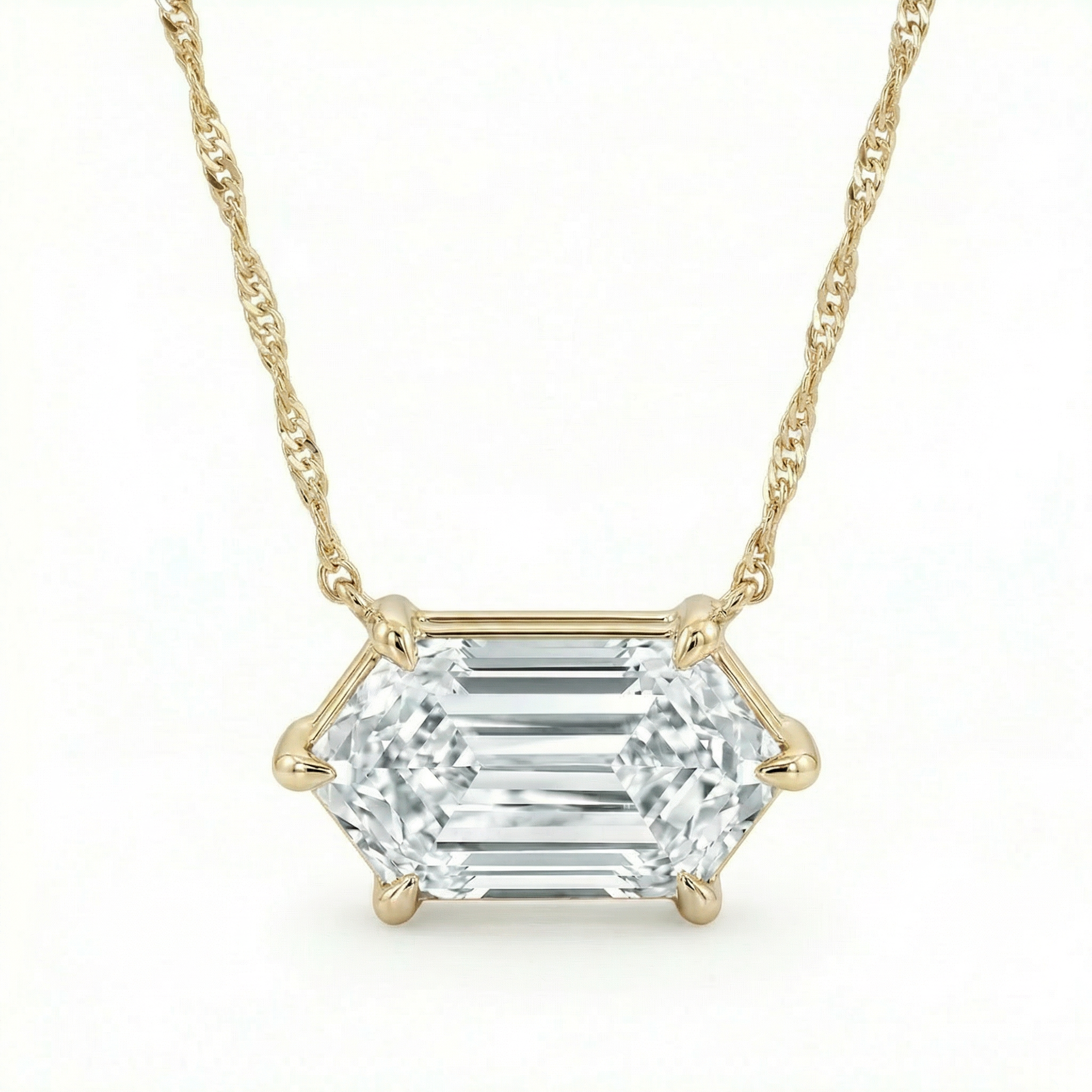 Certified 1.10Ct Long Hexagon Diamond East West Pendant Gold Necklace Lab Grown